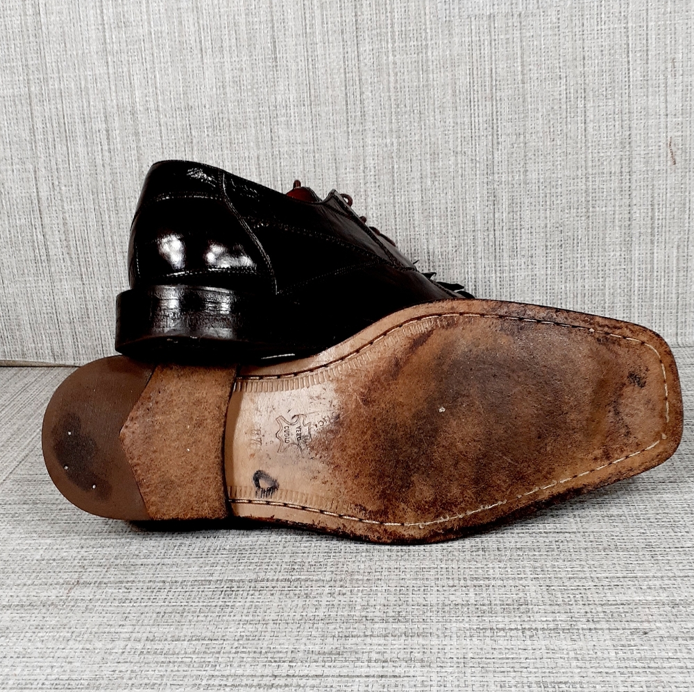 Romano "Lucas" Brown Genuine Crocodile Tail Eel Shoes 8.5 - Picture 8 of 9